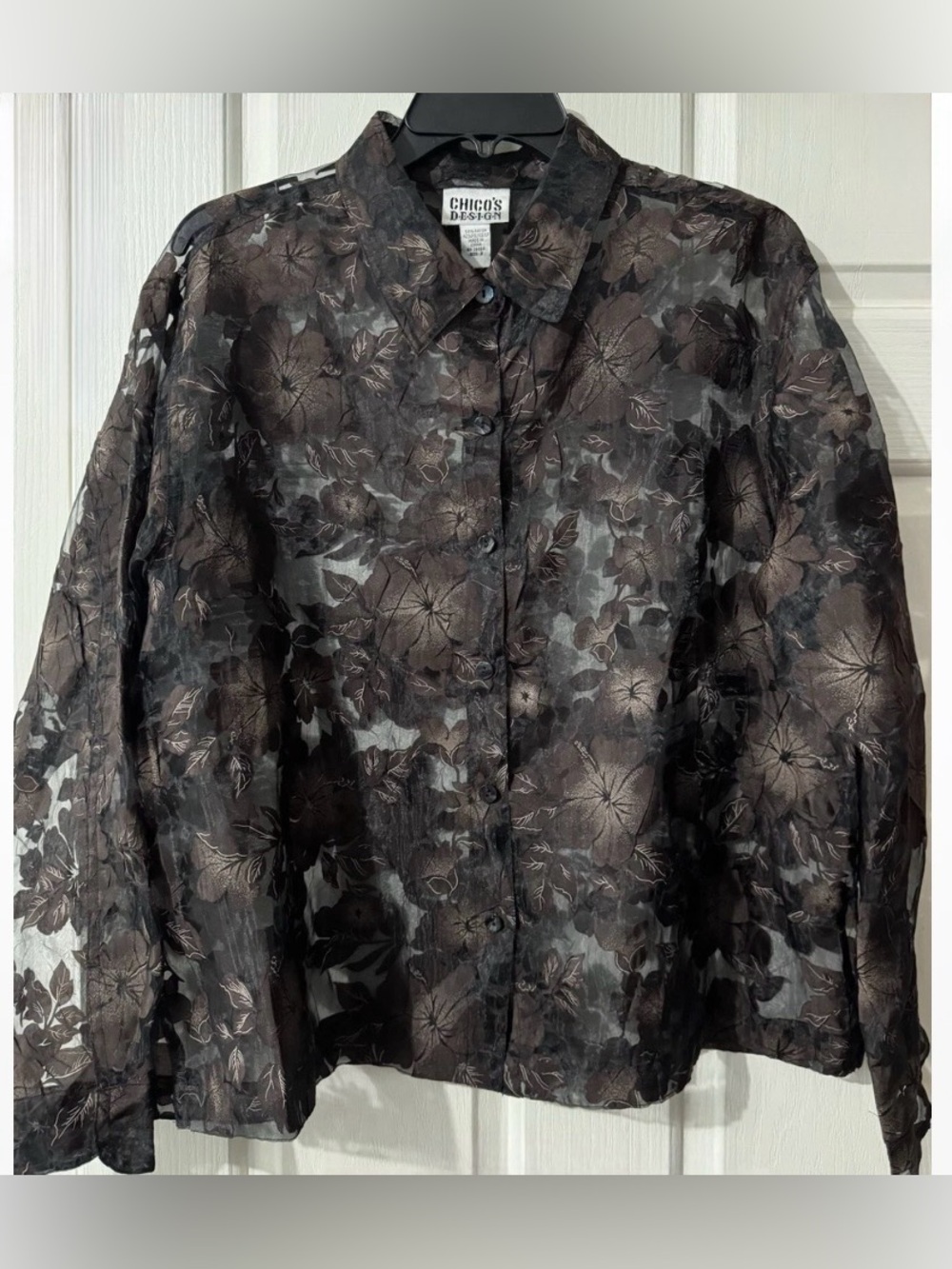 CHICOS Brown Floral Sheer Button-Up Shirt 2